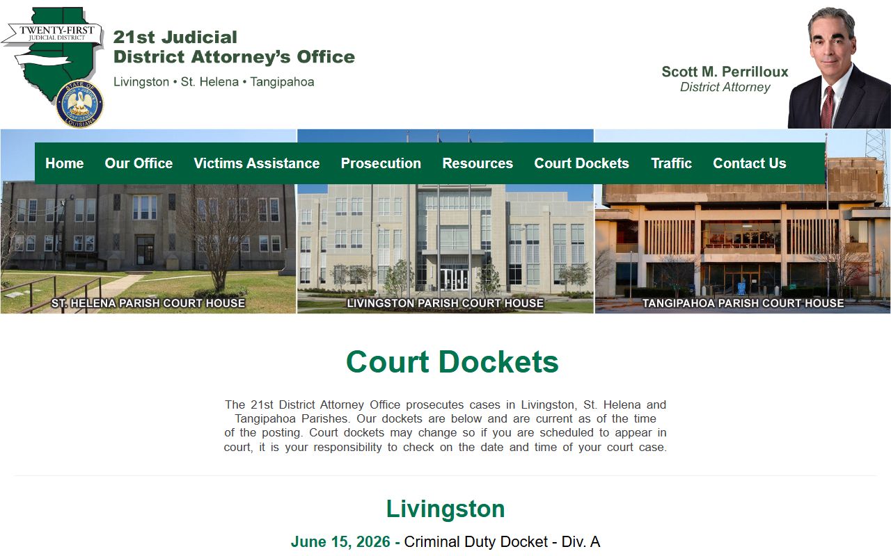 St. Helena Parish County court records after jail arrest docket page