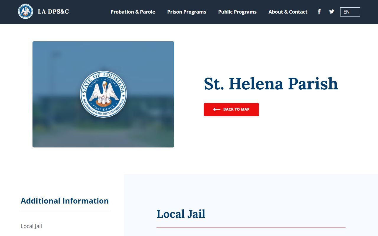 St. Helena Parish Jail DPSC local jail listing for inmate lookup