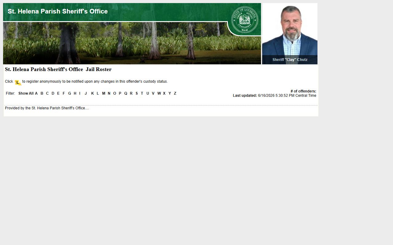 St. Helena Parish County inmate roster on the LA VINE roster page